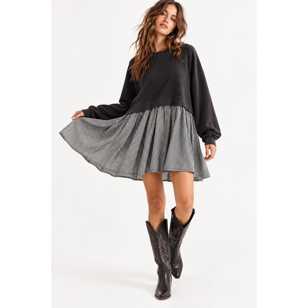 Free People Eleanor Dress Tunic Mixed Media Sweatshirt Tunic XS Oversized Boho